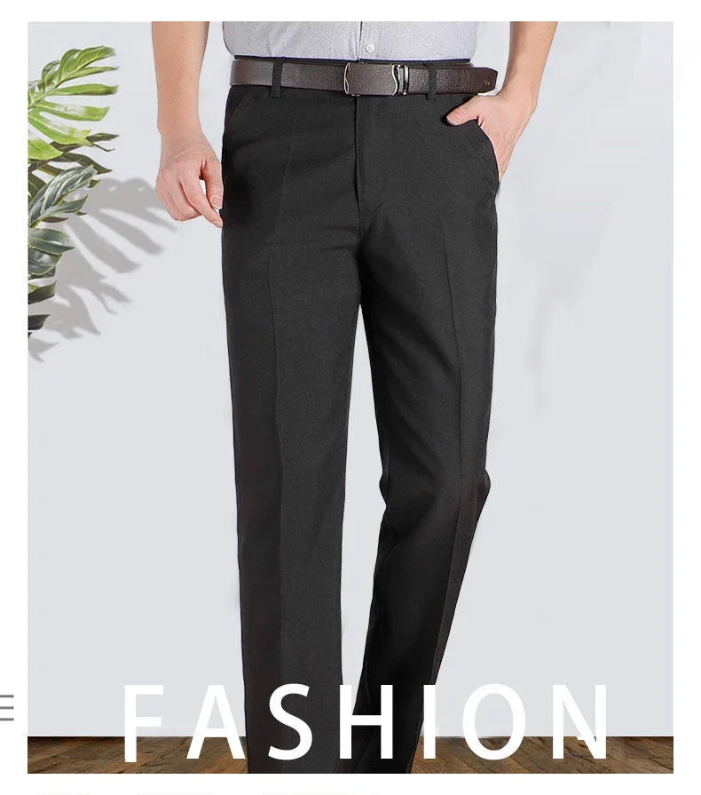 New Arrival Mens Casual Business Pants Man Mid Full Length Soft Trim Brand Trousers Regular Straight Black Grey Large Size 28-40
