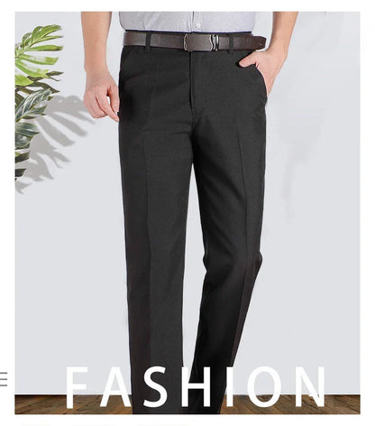 New Arrival Mens Casual Business Pants Man Mid Full Length Soft Trim Brand Trousers Regular Straight Black Grey Large Size 28-40