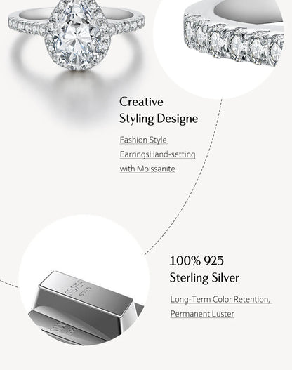 Pear Cut 2.0CT D Color VVS1 Luxury Moissanite Ring Real 925 Sterling Silver for Women Engagement Wedding Jewelry Gift
