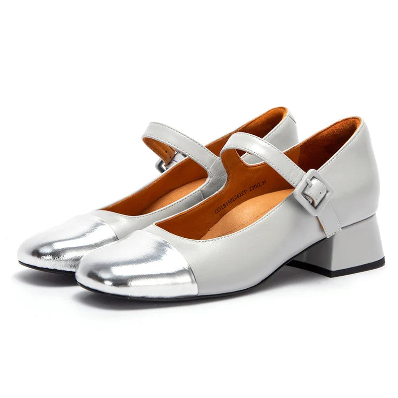 Women's High Heels New High Quality Sheep Leather Women's Shoes Simple Beige Mary Jane Shoes Comfortable