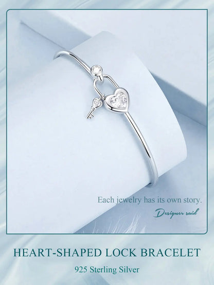 Dainty 925 Sterling Silver Lock Bar Bracelet for Women Delicate Thin Cuff Bangle Bracelet White Gold Plated Jewelry