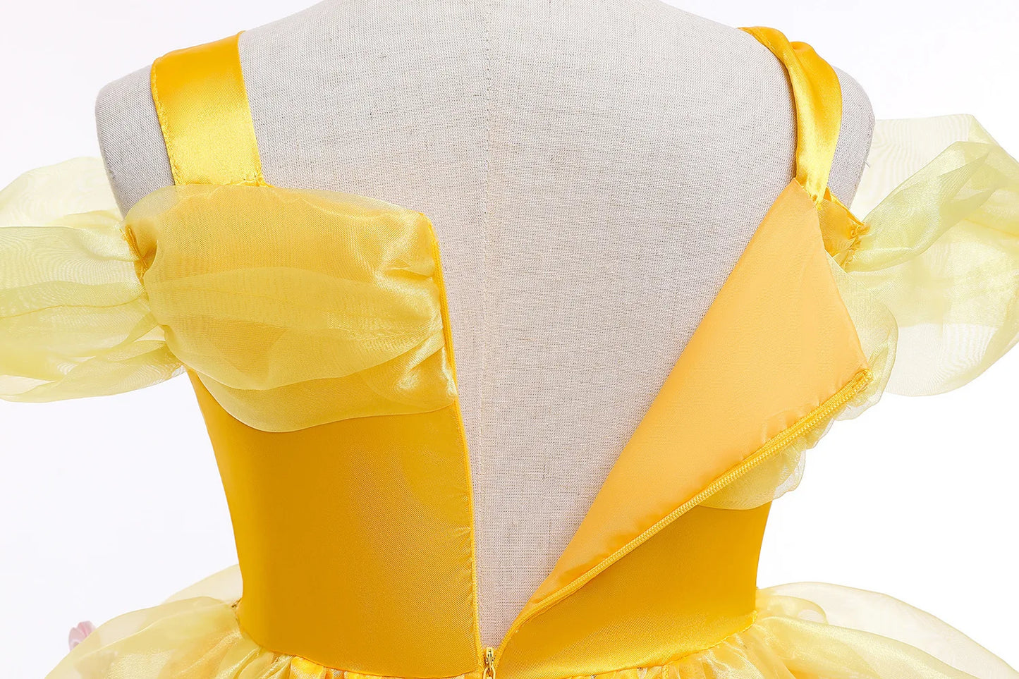 Girls Cosplay Belle Princess Dress for Kids Beauty and The Beast Costumes Children Birthday Party with Flower Clothes