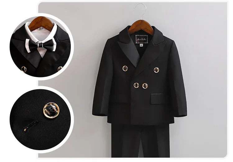 Children White Wedding Suit Boys Girls1 Year Birthday Dress Costume Kids Jacket Pants Bowtie Photograph Suit Flower Tuxedo Dress
