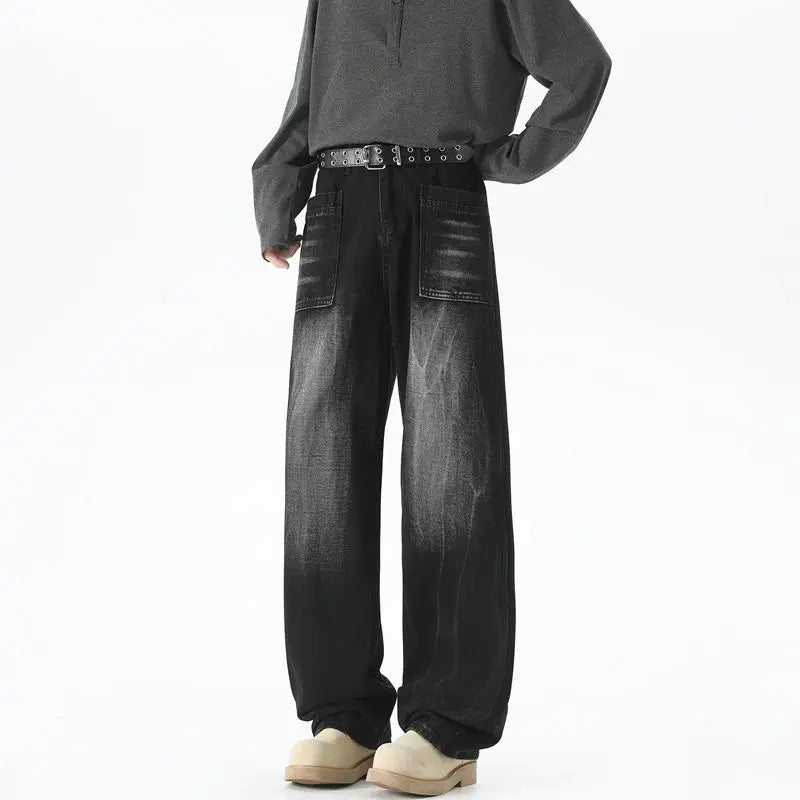 Men's Baggy Soft Casual Pants Gray Autumn Fashion Versatile Comfortable Stretch Straight  Leg Jeans Male High Street Retro Jeans