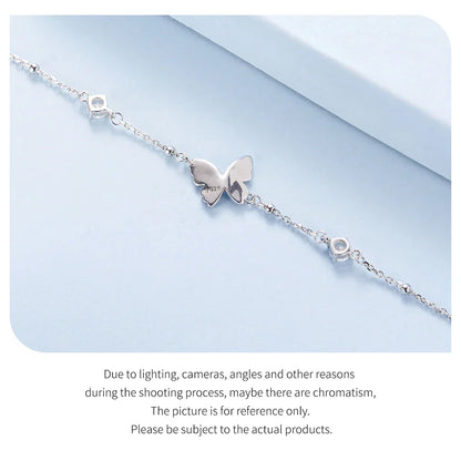 925 Sterling Silver Butterfly Charm Bracelet Lightweight CZ Beads Link Chain for Women Teens Gift Natural Wrist Decor