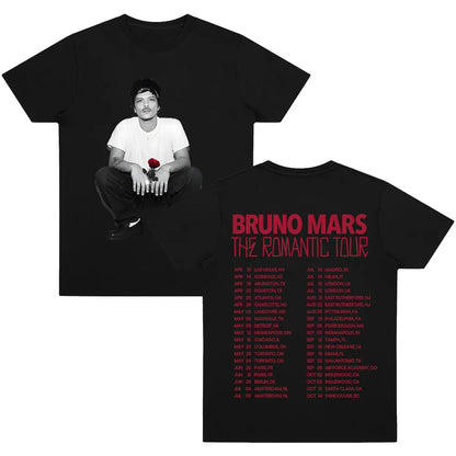 Bruno Mars The Romantic Tour T-shirt High Quality Graphic Cotton Tee Women Men Casual Clothing O-neck Short Sleeve Y2K T-shirts