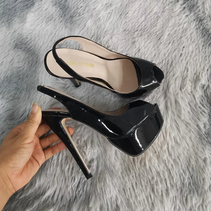 Women Sandals Sexy Pumps 14CM Platform Stripper High Heels Open Toe Stilettos Gladiator Party Dress Wedding Shoes Large Size 44