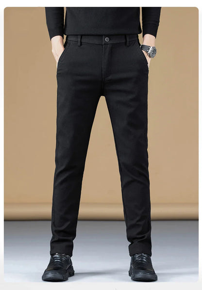2024 Spring New Business Casual Pants Men Thick Slim Elastic Waist Trousers Classic Brown Black Grey High Quality Male Clothes