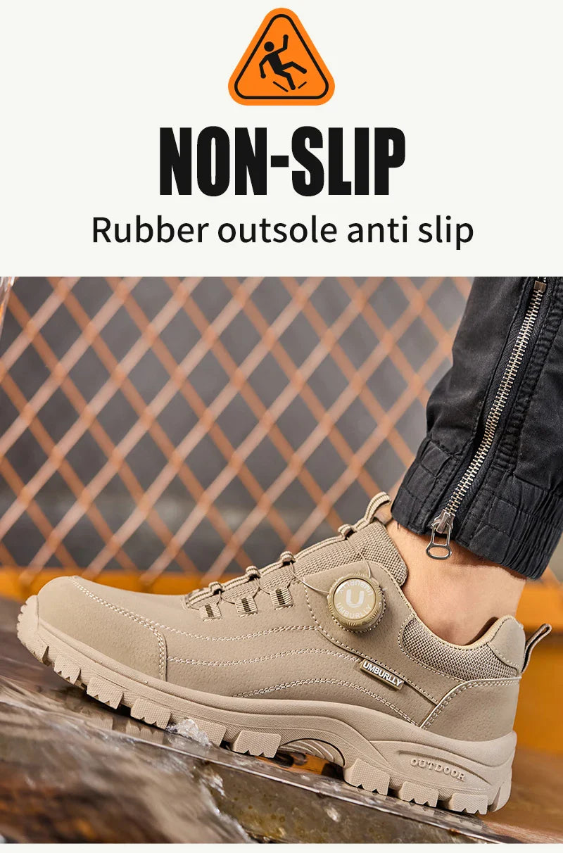 Men's Safety Shoes with Button Design Steel Toe Anti- Crush Resistant And Slip-Resistant Outsole for Outdoor Workshop Workwear