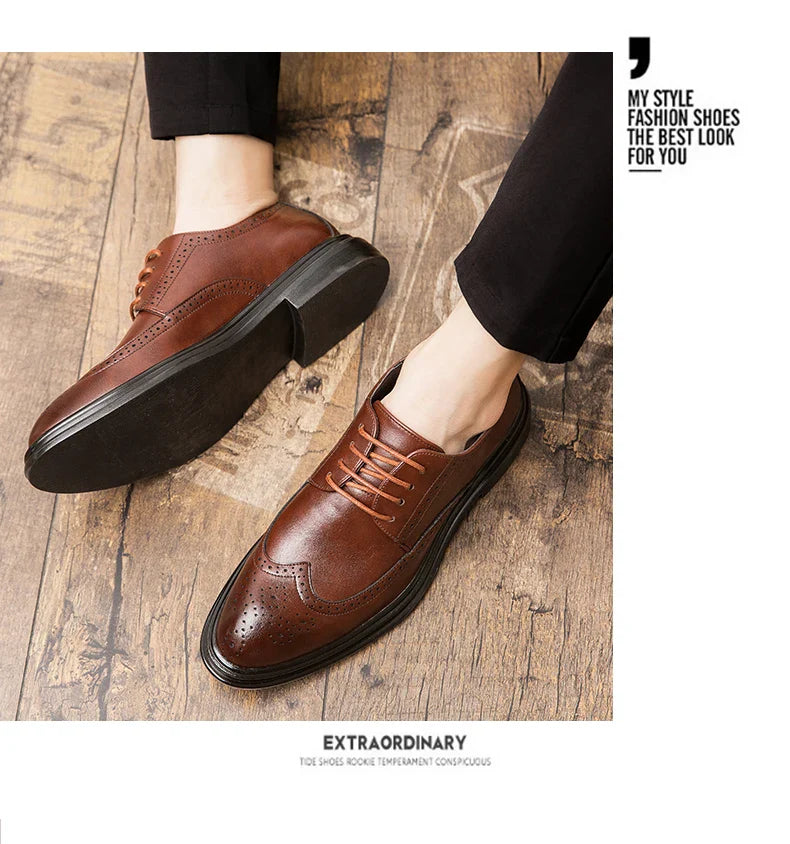 Formal Leather Shoes Men Party Social Office Shoes For Men Classic Brogue Business Wedding Shoes Men's Dress Shoes Black