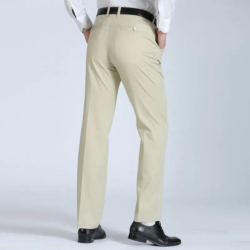 Summer Thin 100% Cotton Pants Mens Autumn Thick Suit Pant Slacks High Waist Straight Loose Bland Solid Business Casual Pants