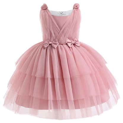 Summer Bow Bridemaid Party Girls Dresses Elegant Tulle Birthday Wedding Princess Dress for Girl New Years Prom Christmas Costume