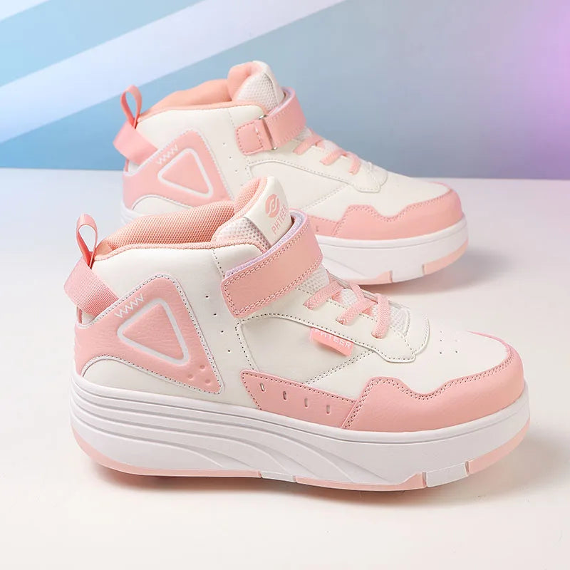 Kids Roller Skate Shoes Fashion Casual Sports Children 4-Wheels Sneakers for Boys and Girls Outdoor Running