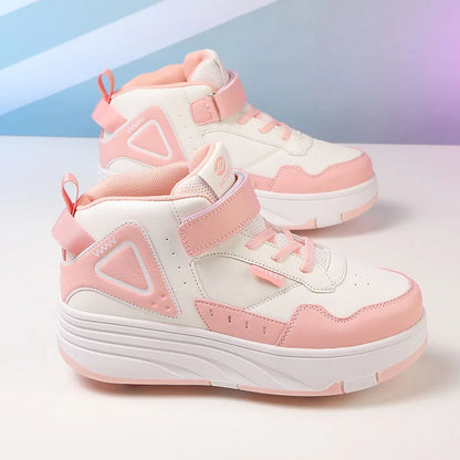 Kids Roller Skate Shoes Fashion Casual Sports Children 4-Wheels Sneakers for Boys and Girls Outdoor Running