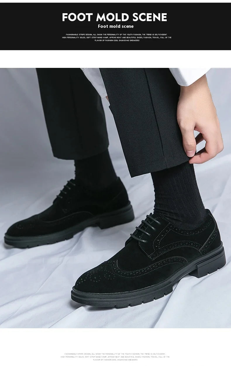 Leather Brock carved business dress shoes for men round head lace-up casual shoes