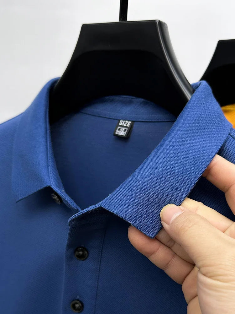 High end luxury silk cotton short sleeve POLO shirt men's summer fashion brand embroidered T-shirt cool wrinkle resistant top