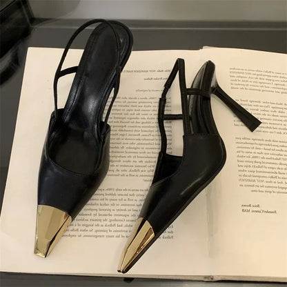 Street Style Sexy Pointed Toe Slingbacks Pumps Women Stripper Sandals High Heels Female Banquet Shoes Brown Kitten Heels