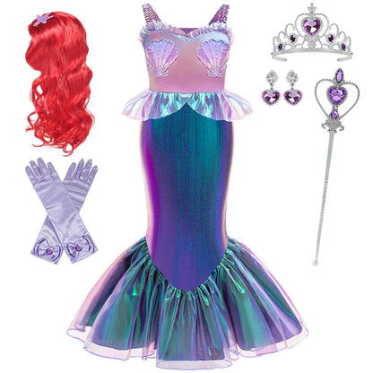 Summer Little Mermaid Ariel Girl Dress Cosplay Carnival Halloween Costumes Birthday Party Princess Dress for Girls Mermaids Gown