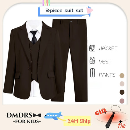 Kids Tuxedo Set 4PC | Jacket Vest Dress Pants Tie | Boys 3-14 | Pageant Party | Ships Today! Toddler to Youth 3-14 | Wedding