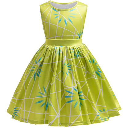 3PCS Full Printing Green Dress for Kids Girl Cosplay Dress+Scarf +Belt Disgust Costume Halloween Disguise Party Joy Clothing