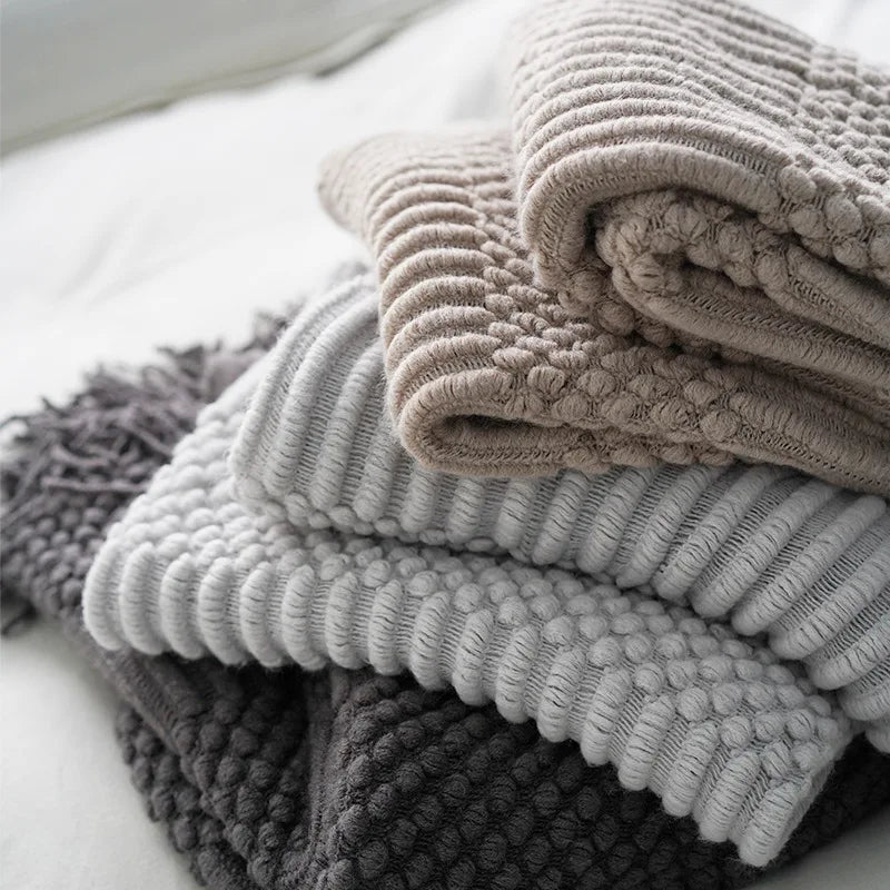White Boho Throw Blankets Textured Big Knitted Blankets Chunky Vintage Luxury Throw Bedspread Blanket Cover Manta Para Sofá