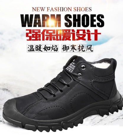 Winter New Cotton Shoes Plus Fleece Thick Casual Sports Shoes Men's High Top Leather Shoes Fashion Snow Boots