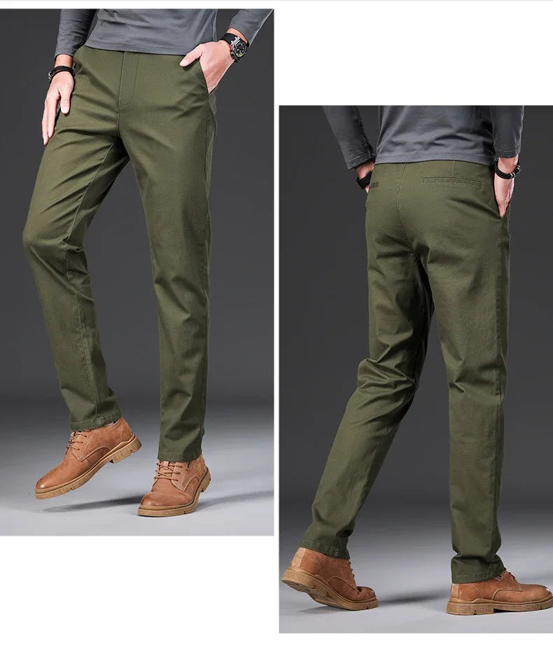 97% Cotton Classic Men's Casual Pants New Soft Cozy Elasticity Straight Business Trousers Fashion Branded Clothing Size 28-38