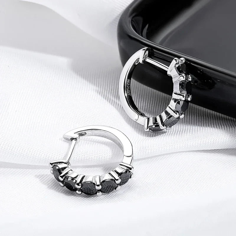 2CTTW Black Moissanite Hoop Earrings for Women Sparkling Party Simulated Diamond Earring 100% 925 Sterling Silver Jewelry