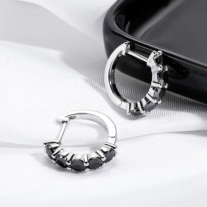 2CTTW Black Moissanite Hoop Earrings for Women Sparkling Party Simulated Diamond Earring 100% 925 Sterling Silver Jewelry