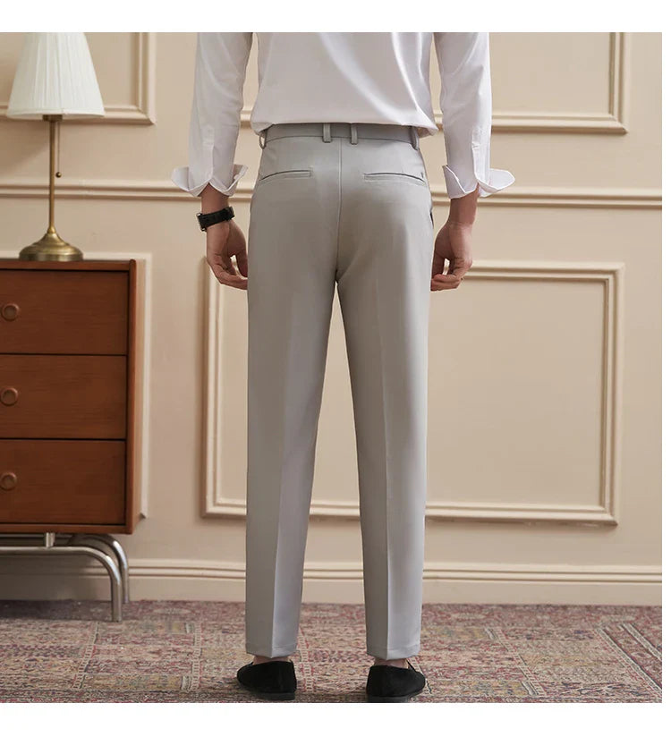High Quality Men's Business Casual Slim-Fitting Suit Pants, Classic Solid Color Straight Work Trousers