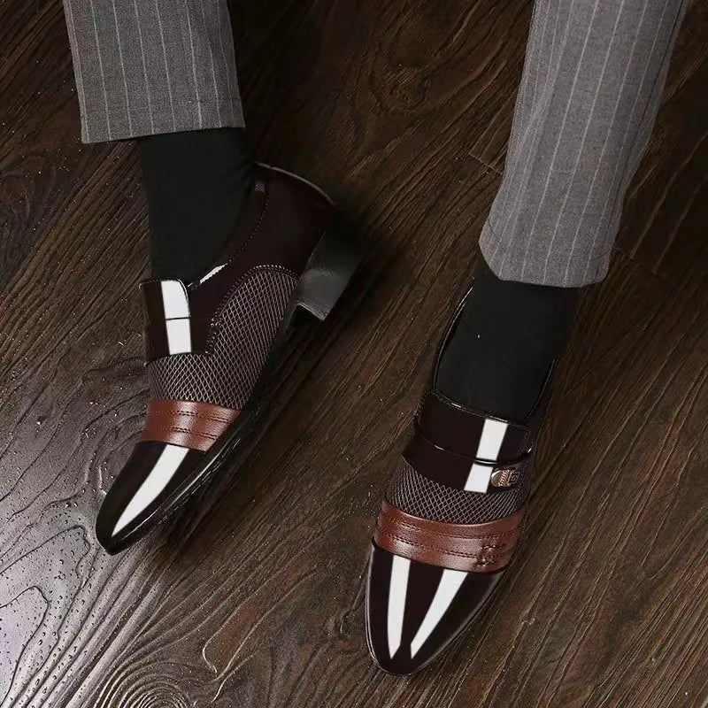 Large Size Summer Breathable Mesh Men's Shoes Formal Men's Leather Shoes Black Business Casual British Shoes