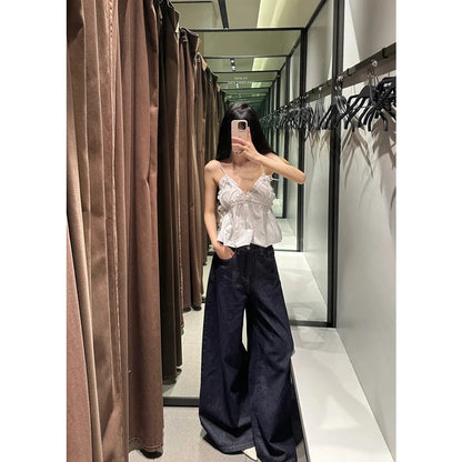 America High Waist Black High Streetwear American Casual Wide Leg Pants Women Jeans Plus Size Basic Baggy Retro Straight Trouser