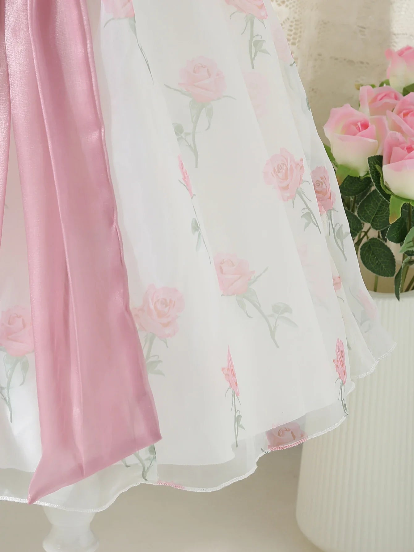 Summer New Girls' Floral Bubble Sleeves Stylish Back Bow Princess Dress Dress
