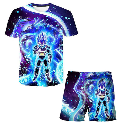 New Japan Cartoon Dragon Ball Z T-shirt Children's Top T-shirt+Shorts Two piece Set Summer Boys T-shirt+Shorts Beach Pants
