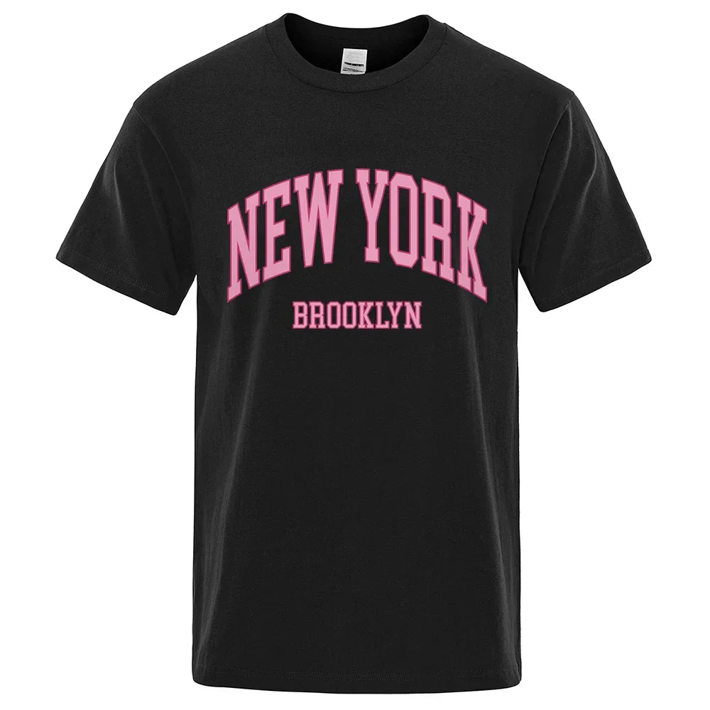 New York Brooklyn Pink City Letter T-Shirts Man Casual Cotton T-Shirt Summer Breathable Tee Clothing Loose Male T Shirt 80569