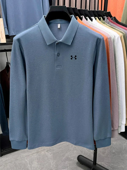 Men's brand polo shirt letter printed long sleeved top spring new 100% cotton casual sports breathable lapel fashionable T-shirt