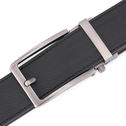 Men's Automatic Buckle Leather Belt, Cowhide, Fake Pin Buckle, No Holes, Fashion, New