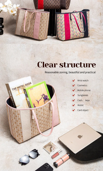 Women's Tote Bag New PVC Large Capacity Splicing Design Women's Bag Commuter Coffee Color Handbag