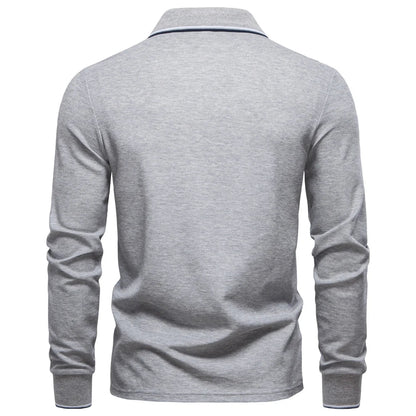 Men's Henley Neck Polo Shirt Cotton Solid Color Long Sleeve Autumn Winter Premium Luxury Mens Top