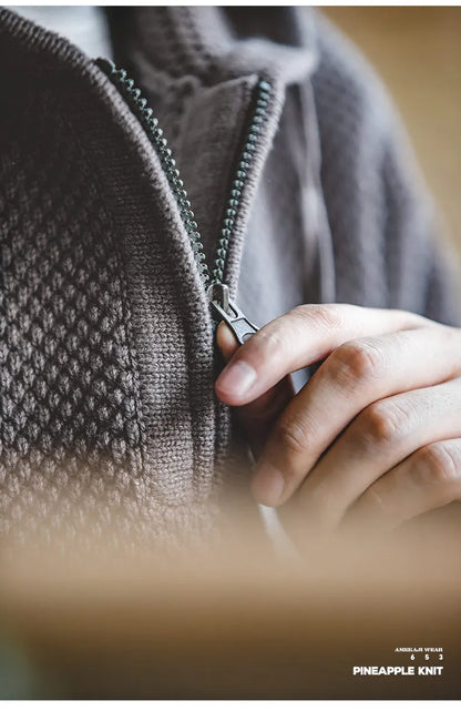 Casual Knit Sweater Half-zip Basics Hoodies for Men Autumn Winter Fashion Brand Pullovers Warm Hooded Sweatshirt Tops