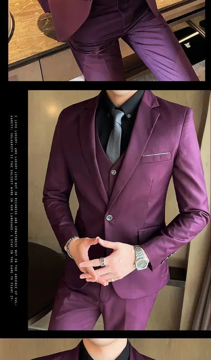 S-8XL (Blazer+ Vest + Pants) Men's fashion casual outdoor gentleman business wedding slim-fit formal British style wedding suit