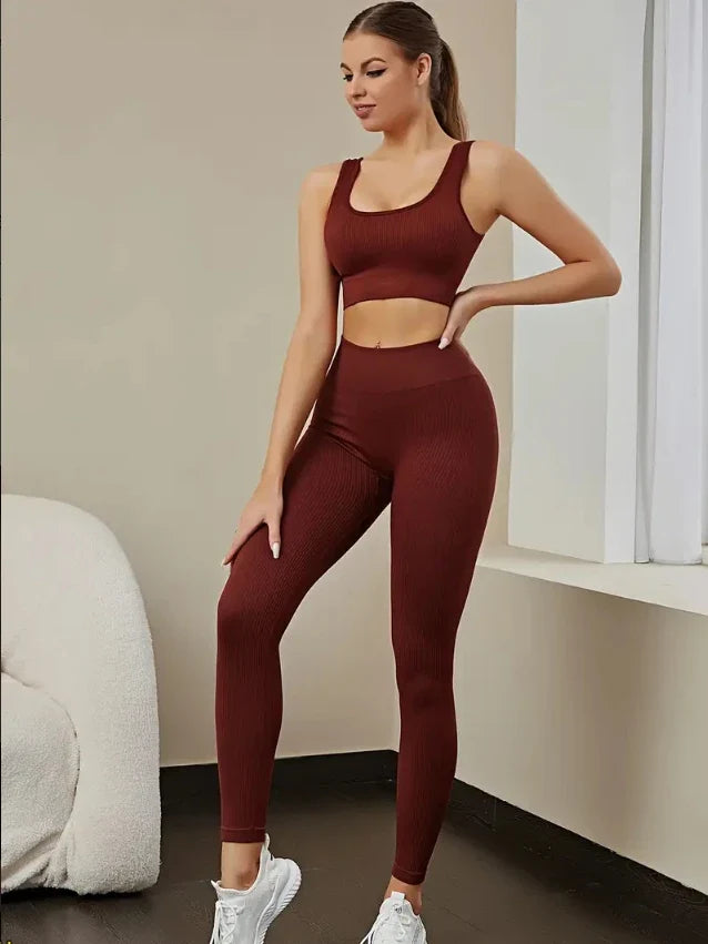 Seamless Rib Yoga Clothes Women Workout Clothes Quick-Drying Breathable Sweatshirt Yoga Suit