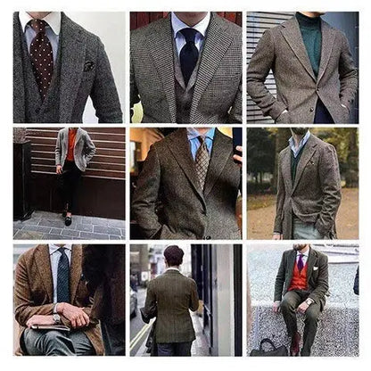 Peaky Blinders Men's 3-Piece Suit Vintage Plaid Autumn/Winter Heavyweight New Style Jacket+Vest+Pants Slim Fit Formal Suit