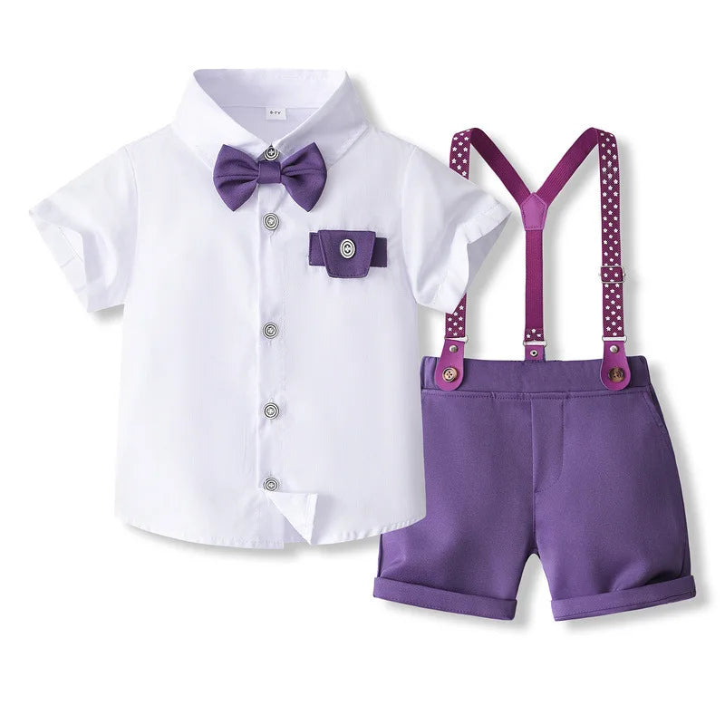 Boys Summer Bib Pants Set Children's Dress 2/Pc Kids Party Wear Size 80-130