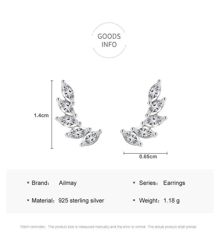 Genuine 925 Sterling Silve Fashionc Luxury Feather Wings Design Sparkling Zircon  For Women Wedding Engagement Jewelry