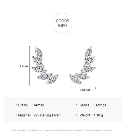 Genuine 925 Sterling Silve Fashionc Luxury Feather Wings Design Sparkling Zircon  For Women Wedding Engagement Jewelry