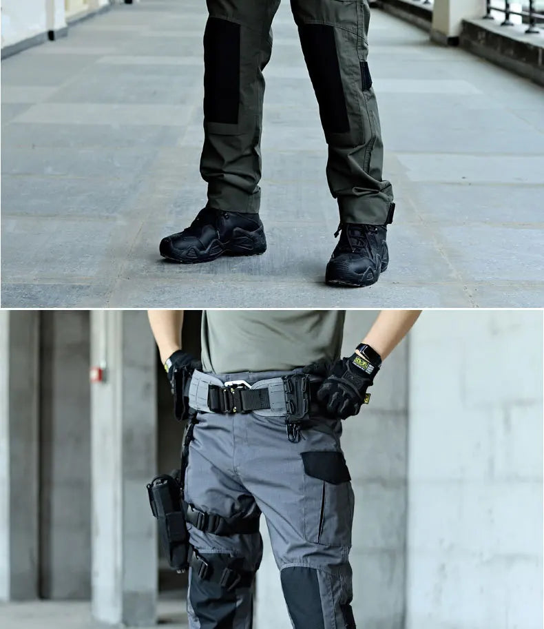 Wear-Resistant Outdoor Tactical Pants Mens Casual T-shirt Cargo Trousers Multi-pocket Waterproof Pant Hiking Training Workwear