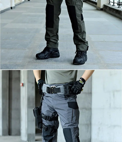 Wear-Resistant Outdoor Tactical Pants Mens Casual T-shirt Cargo Trousers Multi-pocket Waterproof Pant Hiking Training Workwear