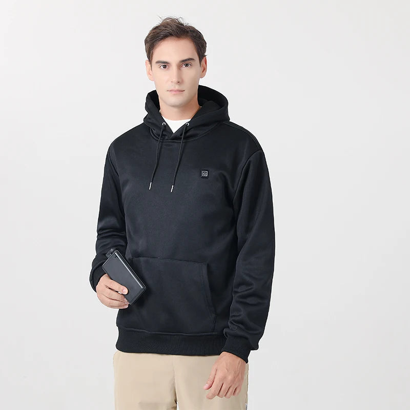 New Intelligent USB Heating Hoodie for Men Women Winter 7 Areas Coral Fleece Hooded Heated Clothes Outdoor Thermal Sportswear