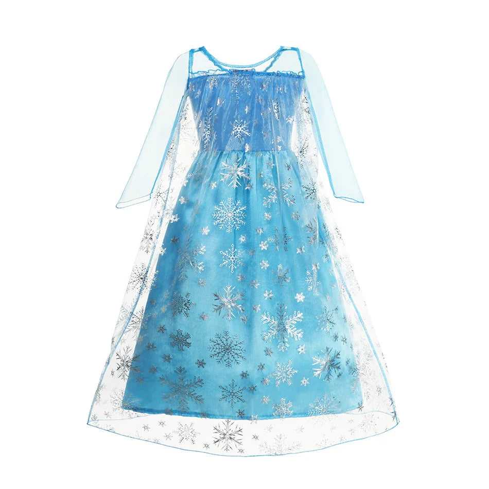 Elsa Dress for Girls Elsa Mesh Long Dress Costume Children Kids Carnival Snow Queen Cosplay Dress Purim Birthday Party Ball Gown